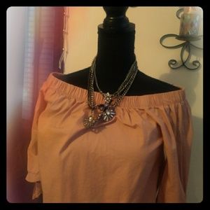 Baby Pink Top Off The Shoulder Peasant Rose Gold
